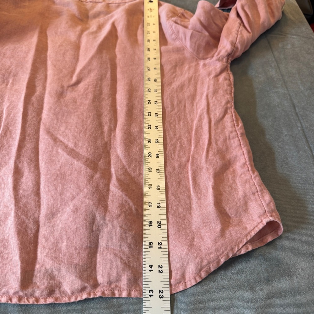 Nicole Miller Womens Linen Top S Pink Roll Tab Sleeve Utility Coastal Boho - Picture 7 of 8